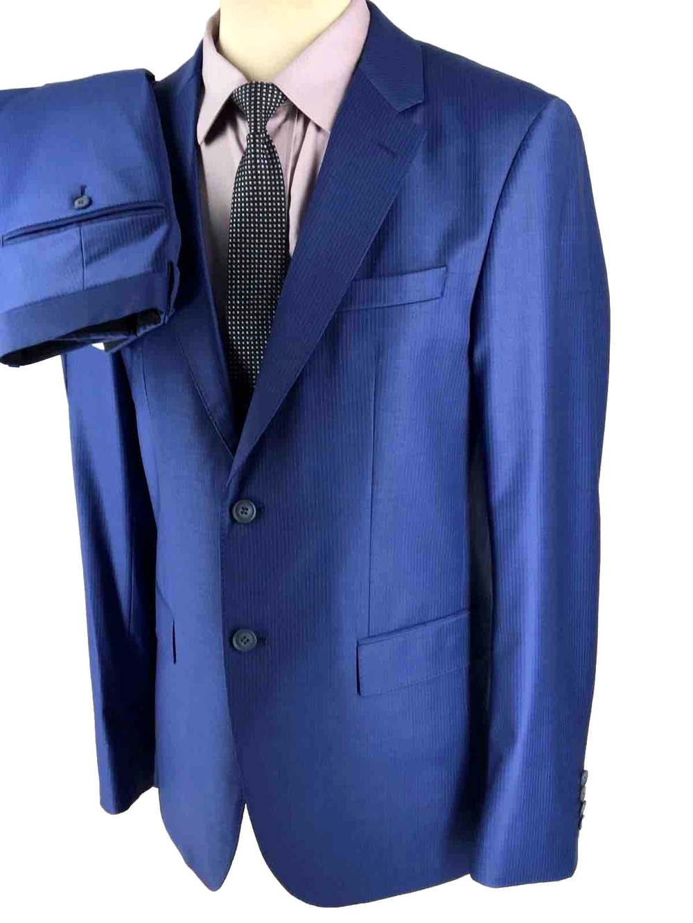 40L Sarar Turkey Mens 2 Button Suit Steel Blue Pinstripe Pants 36